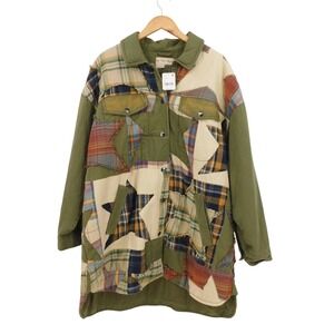 NWT Free People Patchwork Star Utility Jacket Green Multicolor Size L